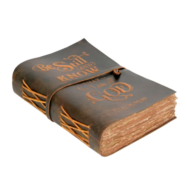 Prayer Journal Psalm 46:10 Embossed Journal - 8x6 Inch Leather Bound Bible Study Journal - 200 Pages Handmade Cotton Deckle Edge Paper